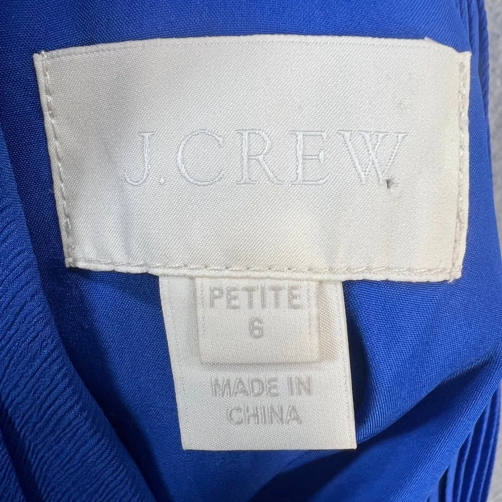 J. Crew Blue Silk Chiffon Pleated Sleeveless Cocktail Dress 42103 Womens 6P - Picture 6 of 8